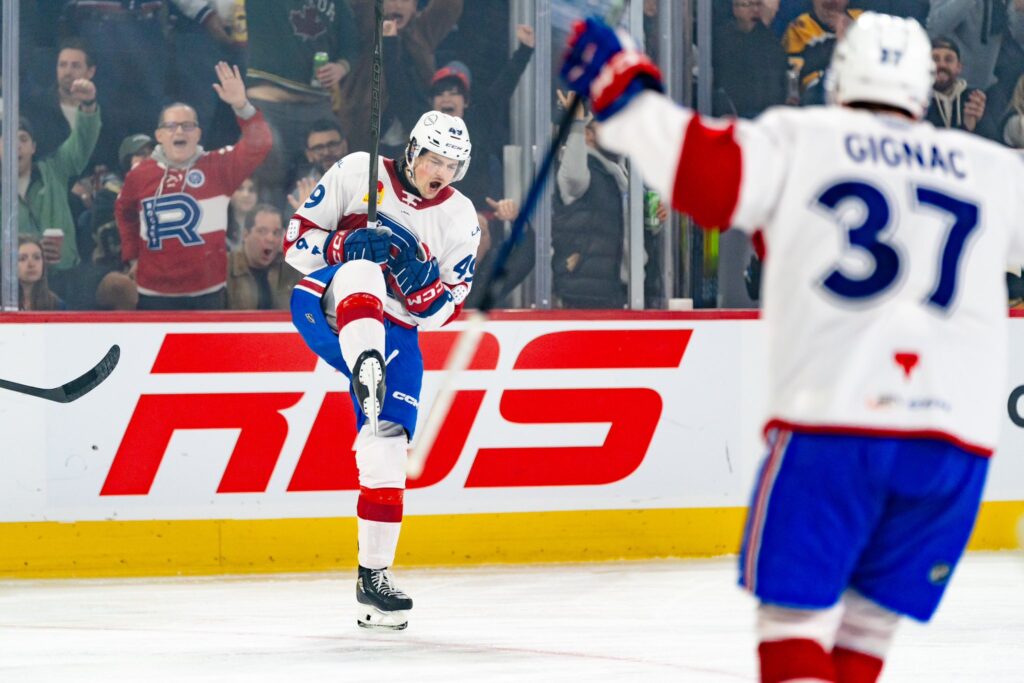 Jared Davidson qui célèbre le premier but du Rocket. / Crédit photo: Compte X du Rocket de Laval